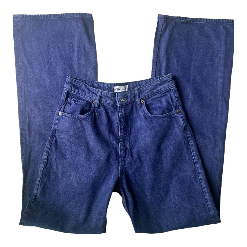 Zara Women's Wide Leg High Rise Extra Long Blue Jeans sz 6